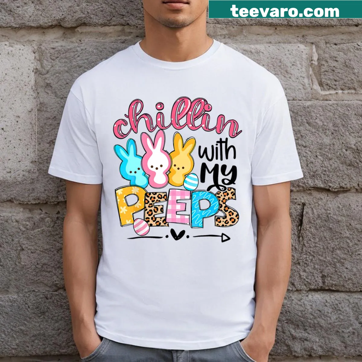 Cute t-shirt featuring bunnies for Easter family gatherings — on a men's t-shirt