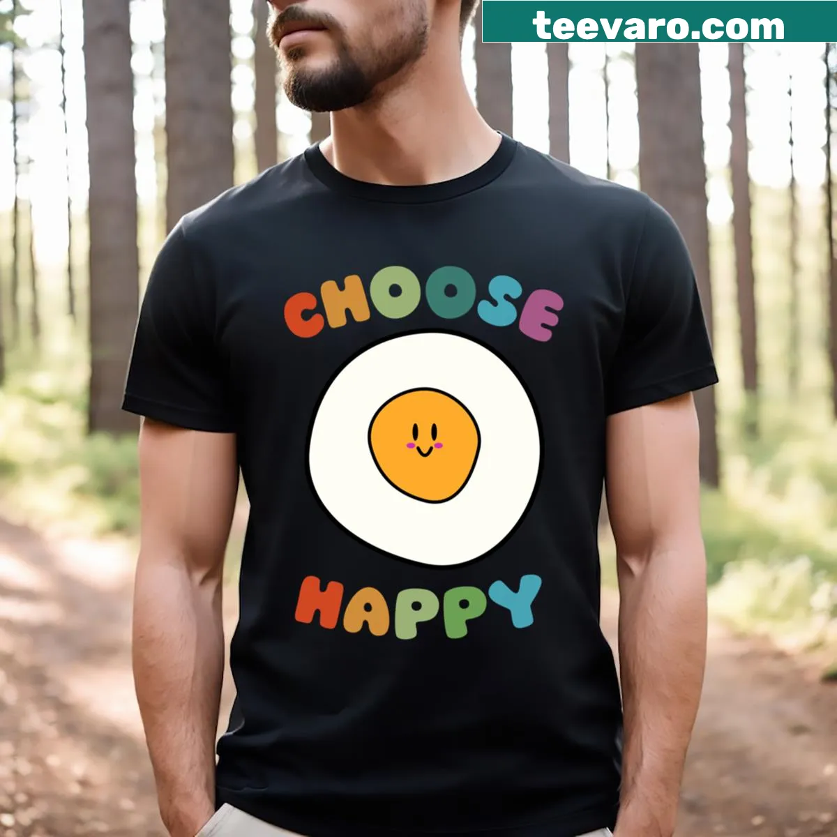 Uplifting Choose Happy typography t-shirt — on a men's t-shirt
