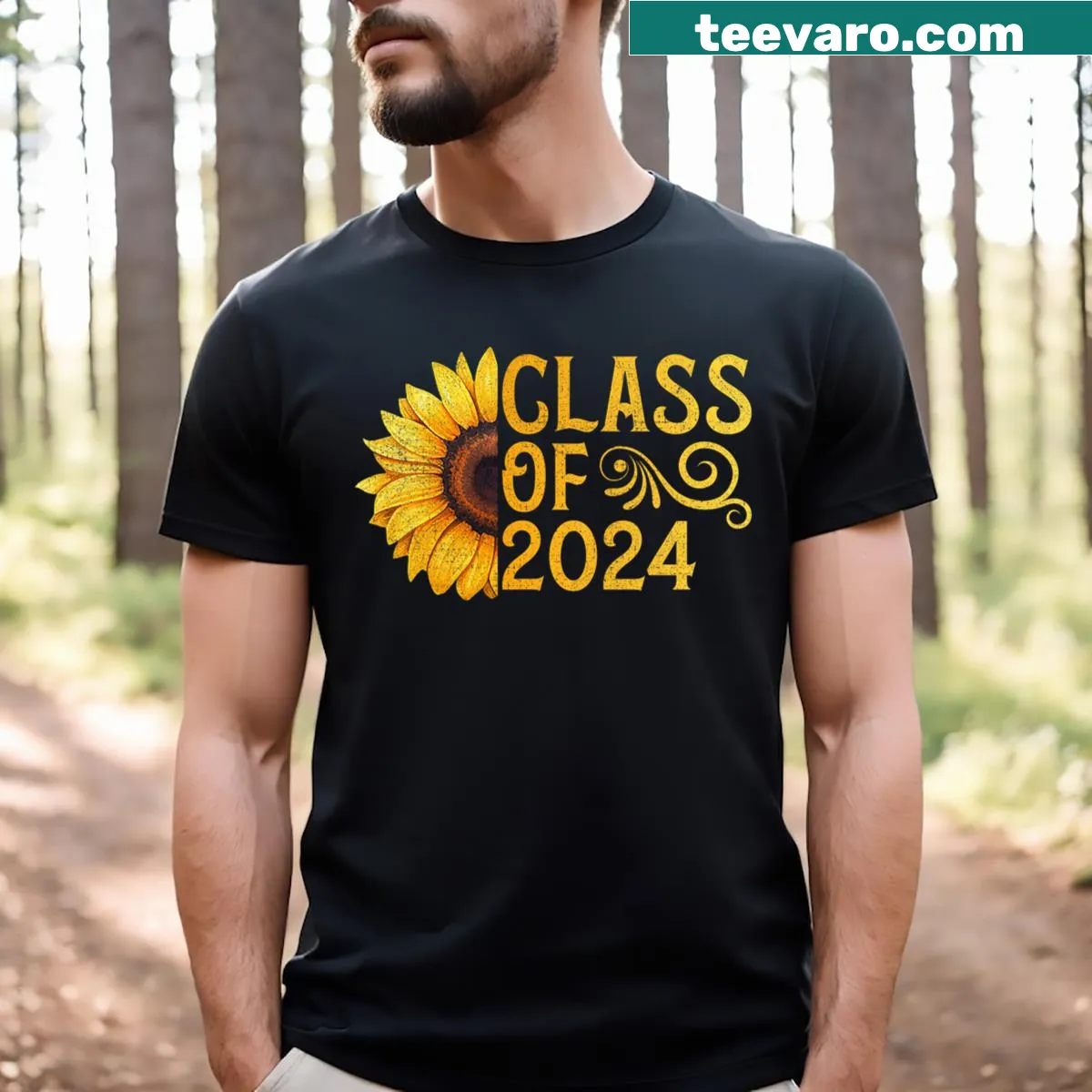 Graduation T-shirt for Class of 2024 with sunflower design. — on a men's t-shirt