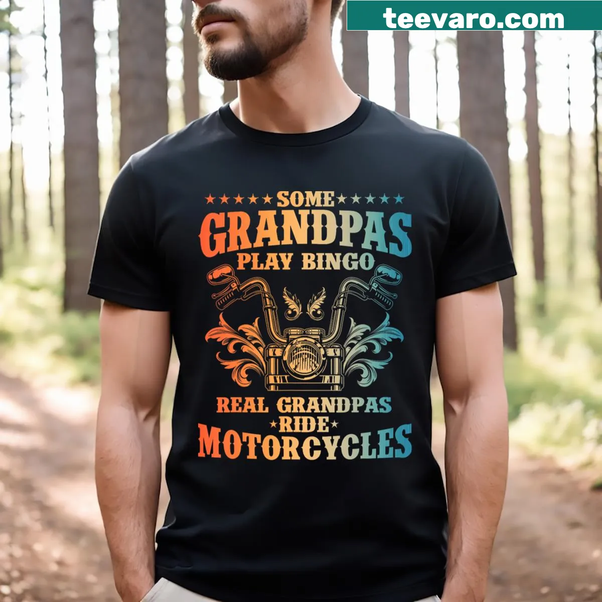 Motorcycle-themed design for grandpas who love biking — on a men's t-shirt