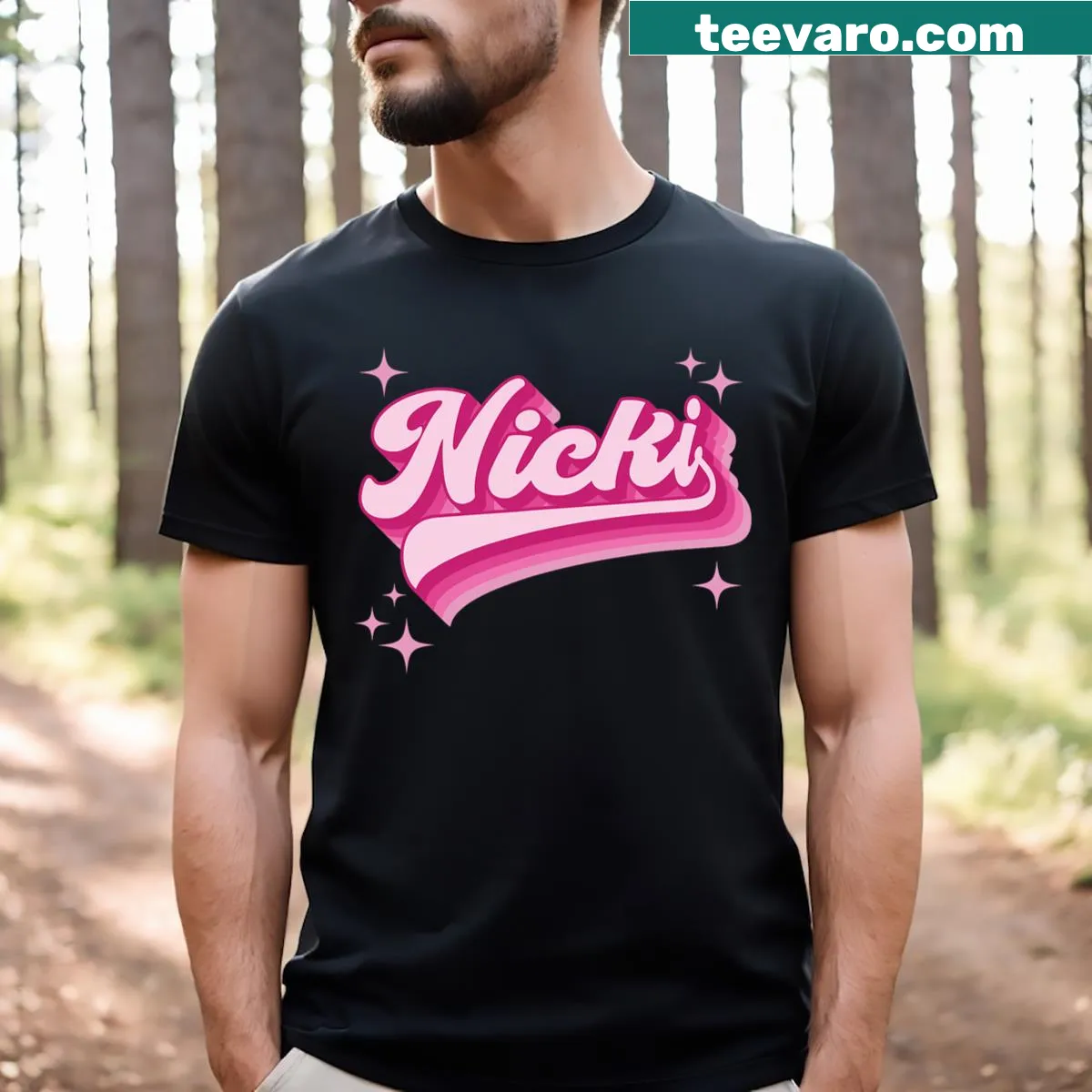 Distressed vintage tee featuring the name Nicki in retro typography — on a men's t-shirt