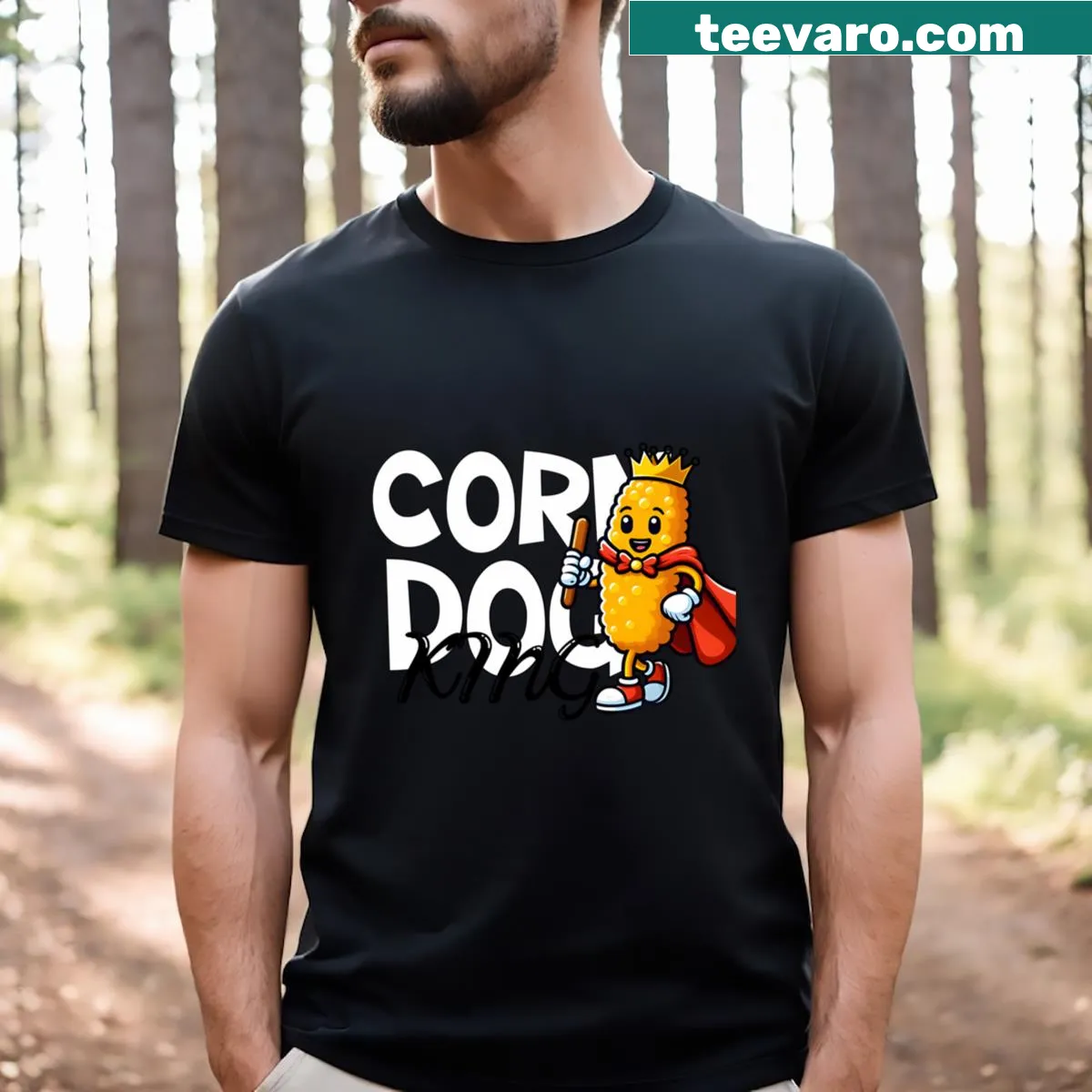 Vintage-style T-shirt celebrating corn dogs with a humorous graphic — on a men's t-shirt