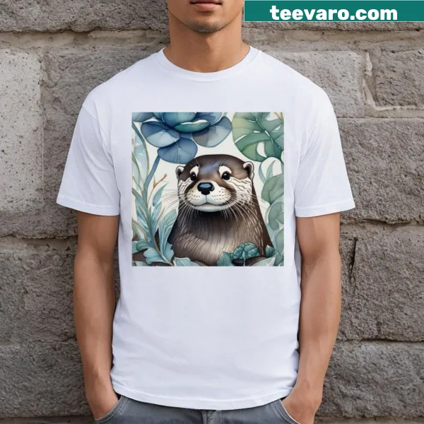 Charming illustration of a cute otter on a T-shirt.