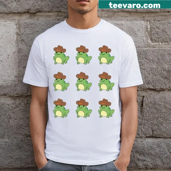 Doodle design of cute frogs on a T-shirt.