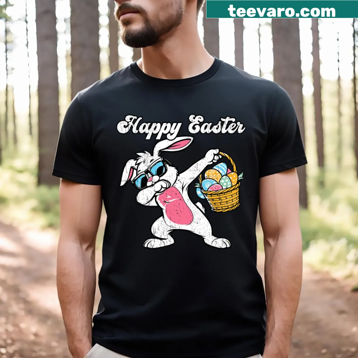 Dabbing Easter Bunny design on T-shirt — on a men's t-shirt