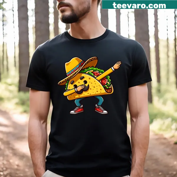 Cartoon taco dabbing in sombrero on festive t-shirt