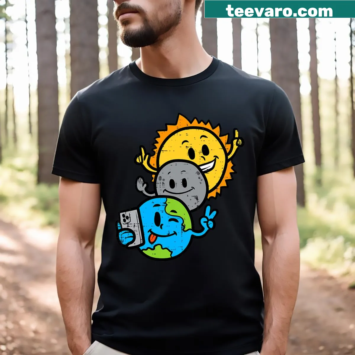 Fun illustration of Earth, Moon, and Sun on a kids' t-shirt — on a men's t-shirt