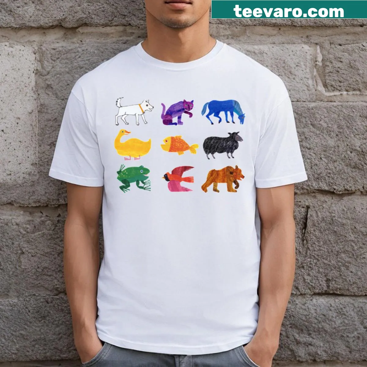 Illustration of Eric Carle animals on a casual t-shirt — on a men's t-shirt