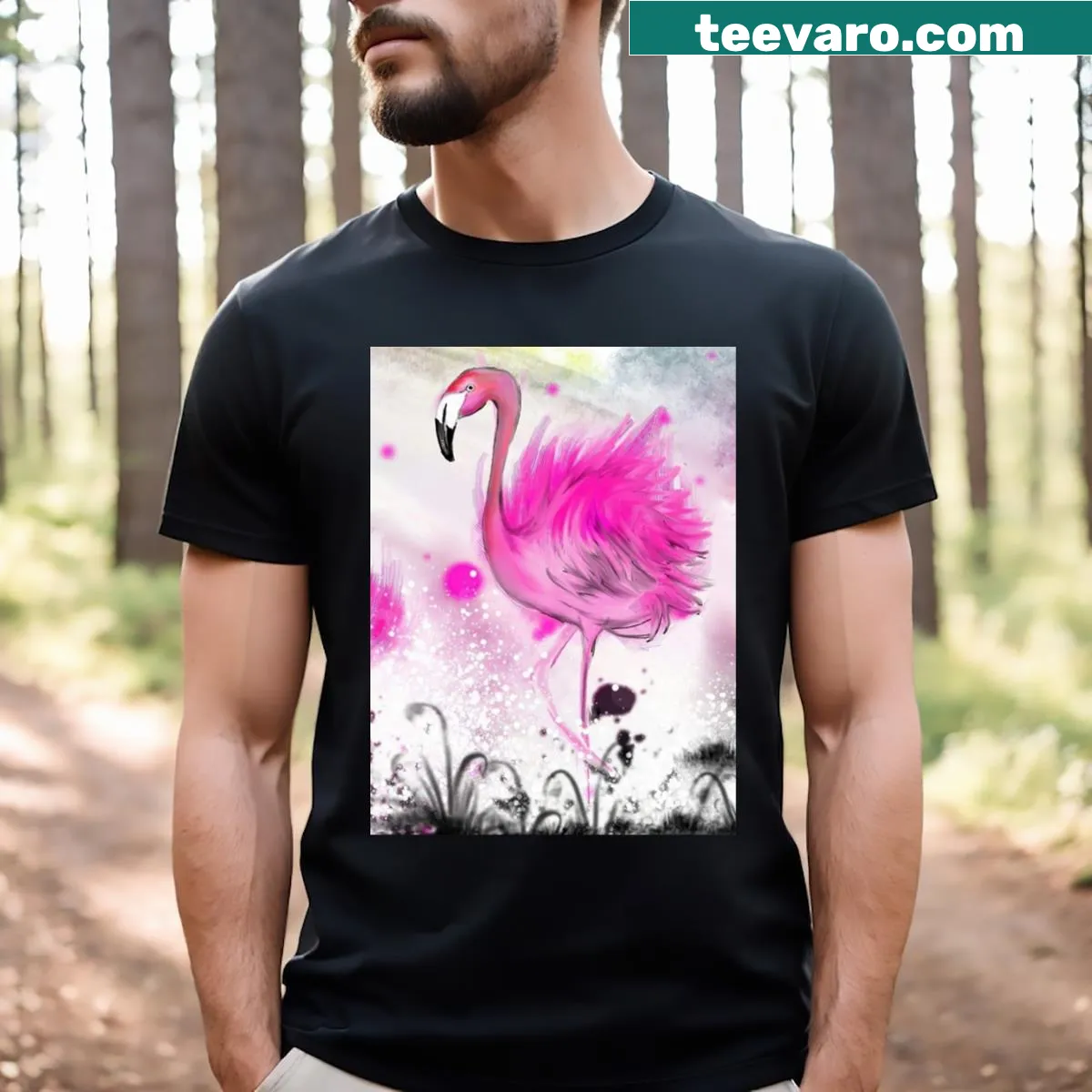 T-shirt featuring a playful flamingo graphic for casual wear — on a men's t-shirt