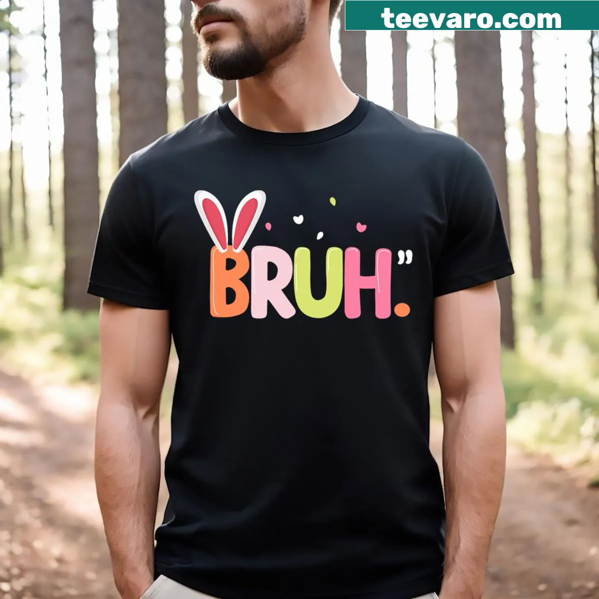 Funny Easter meme t-shirt with bruh expression — on a men's t-shirt
