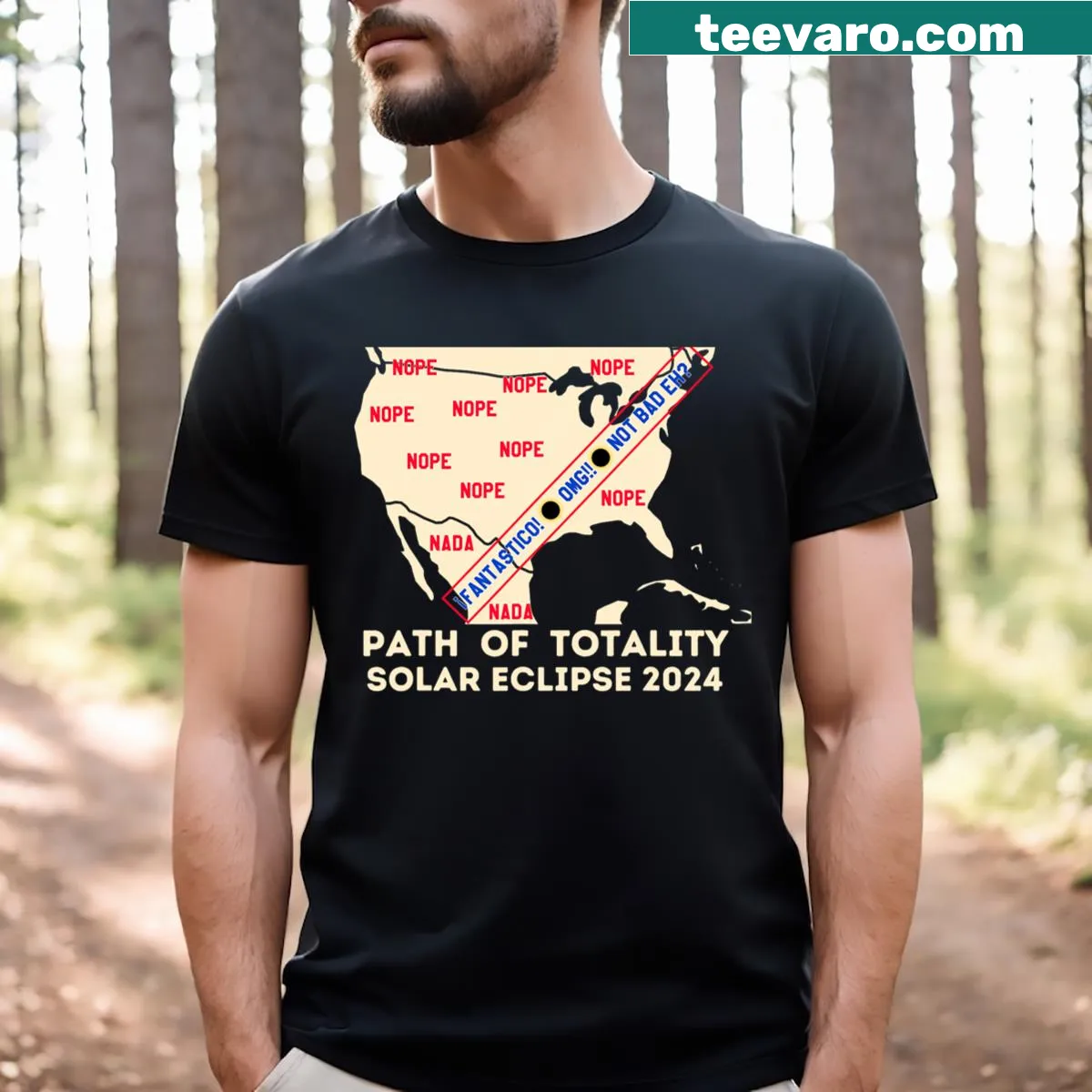 Humorous solar eclipse map graphic on T-shirt — on a men's t-shirt