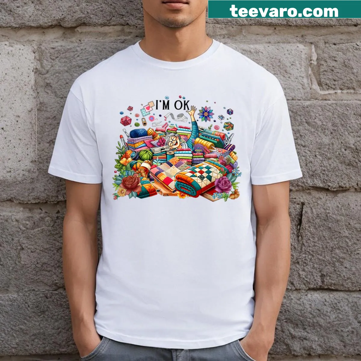 Funny quilting and sewing T-shirt with humorous text — on a men's t-shirt