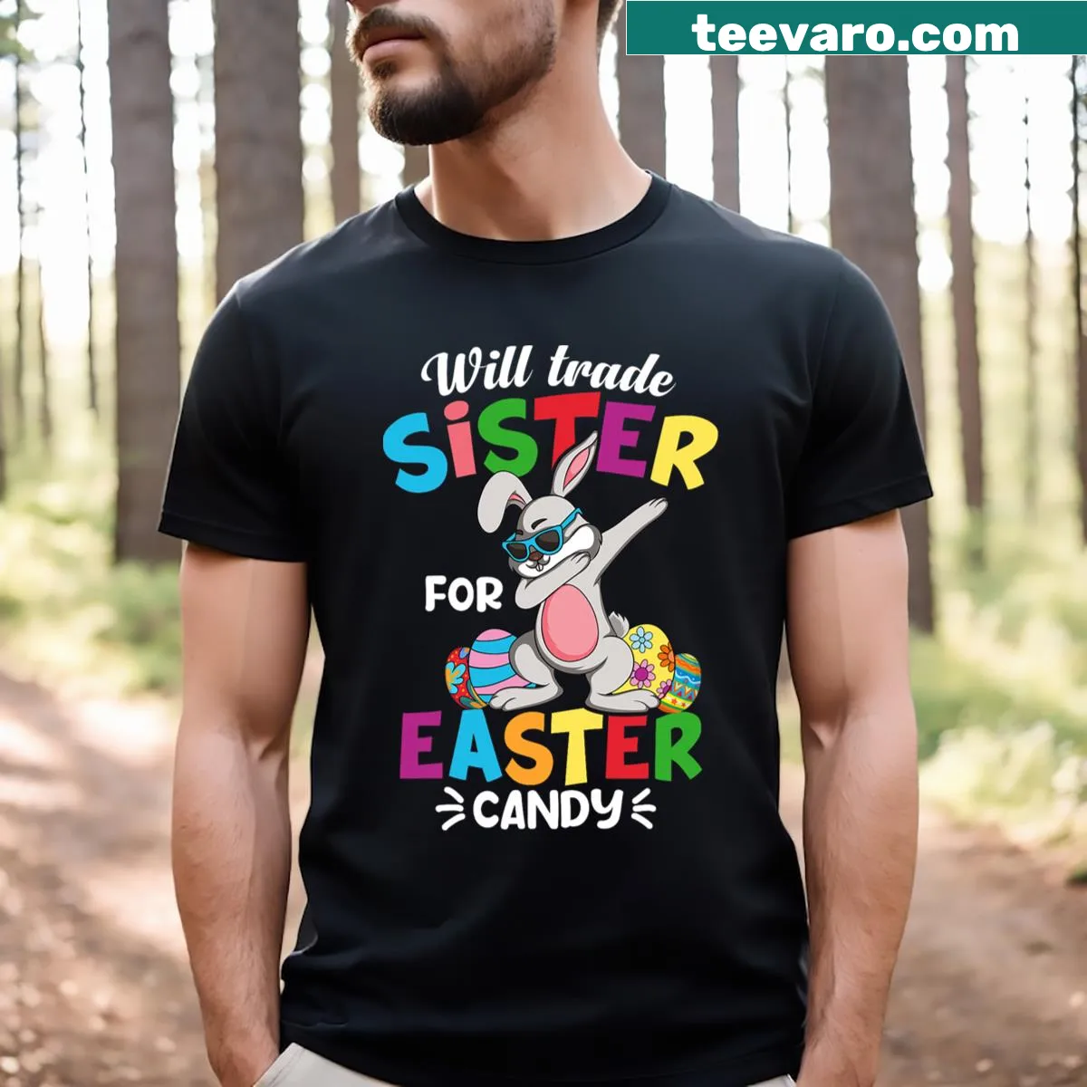 Amusing Easter T-shirt with dabbing bunny and funny quote — on a men's t-shirt