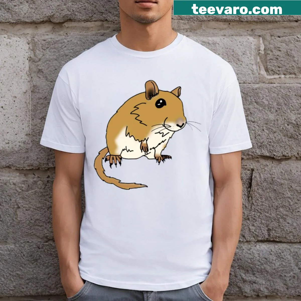 T-shirt featuring a playful graphic of a gerbil — on a men's t-shirt
