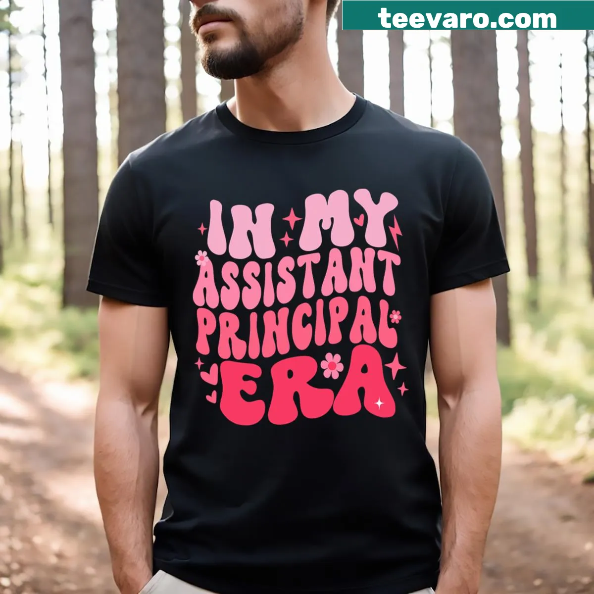 Retro Groovy Assistant Principal shirt with bold funky lettering — on a men's t-shirt