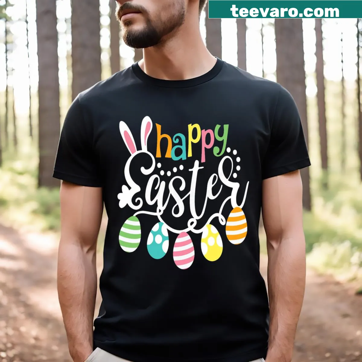 Cute cartoon bunny face t-shirt for Easter Day — on a men's t-shirt