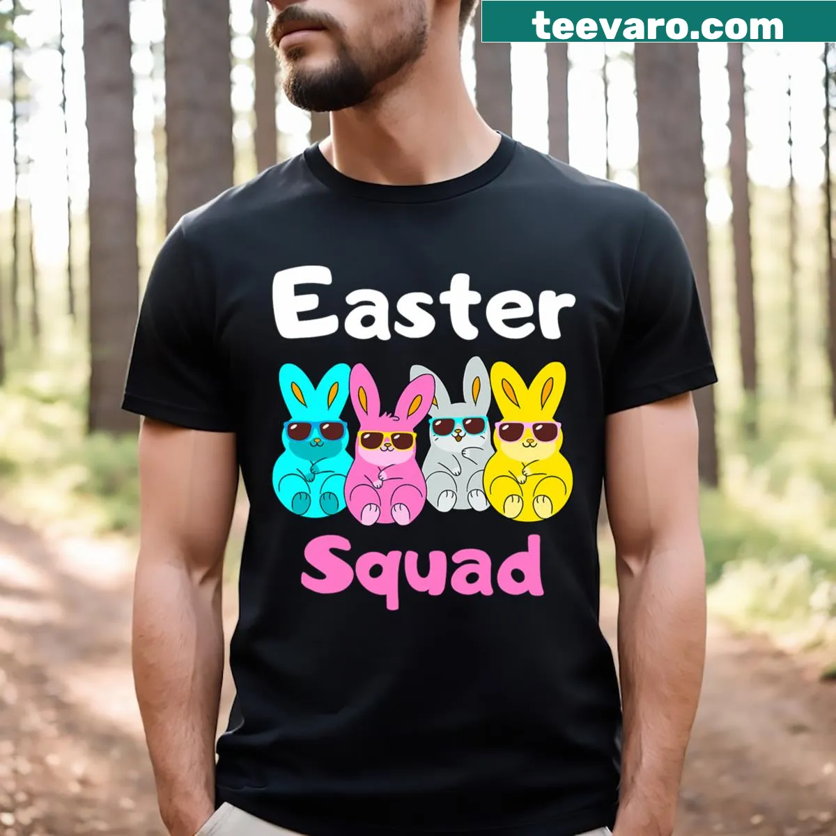 Matching family Easter T-shirt with bunny graphic — on a men's t-shirt