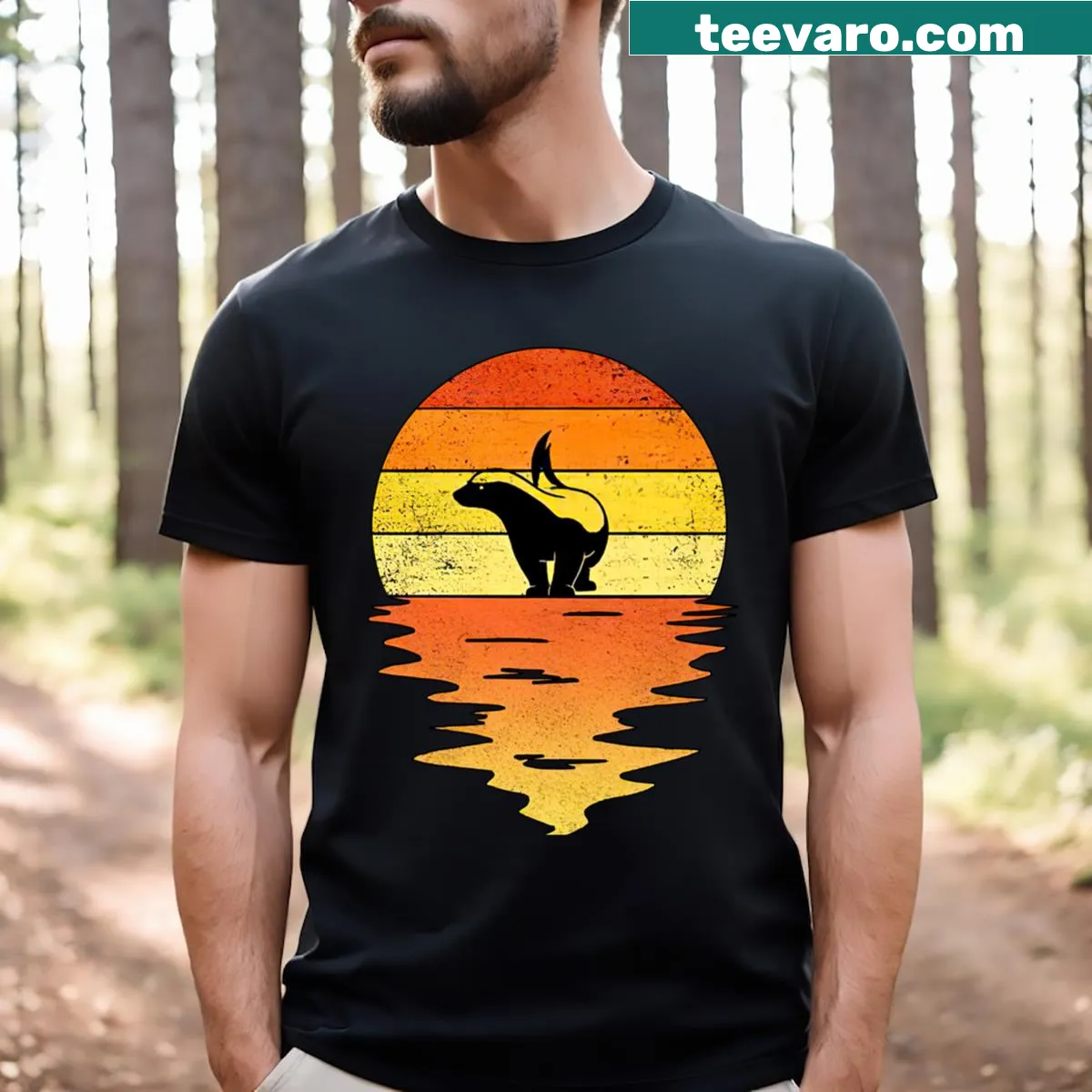 T-shirt featuring a playful illustration of a honey badger — on a men's t-shirt