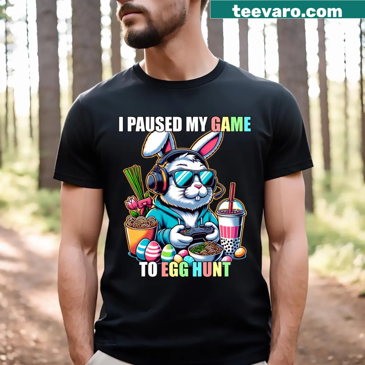 Funny Easter t-shirt for kids with gaming theme — on a men's t-shirt