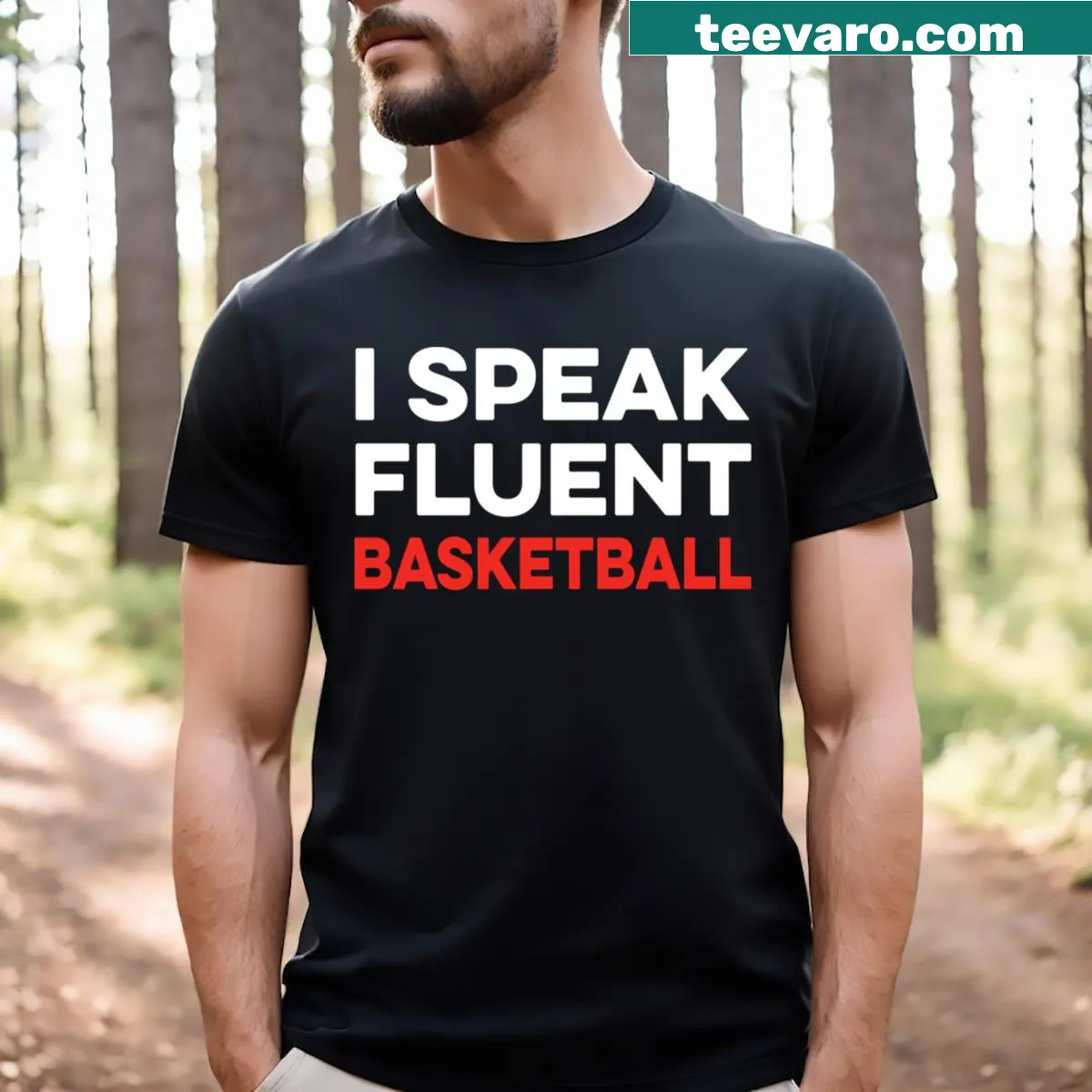 Fun t-shirt stating 'I Speak Fluent Basketball' for sports lovers — on a men's t-shirt