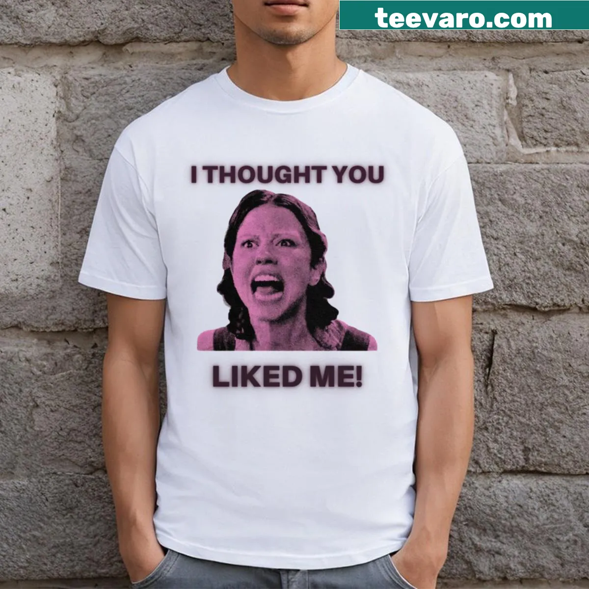 Whimsical text design t-shirt proclaiming 'I Thought You Like Me!' — on a men's t-shirt