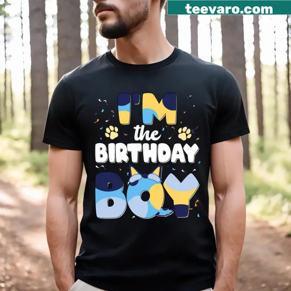 Birthday boy T-shirt featuring humorous text and dog theme