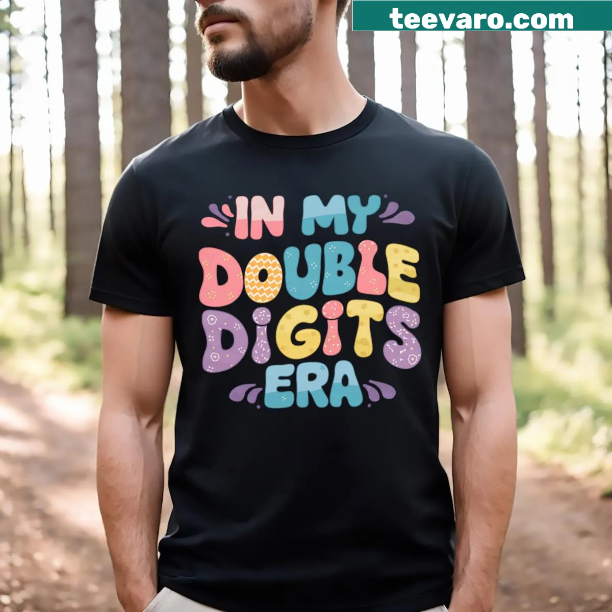 T-shirt celebrating a girl's 10th birthday with the phrase 'In My Double Digits Era' — on a men's t-shirt