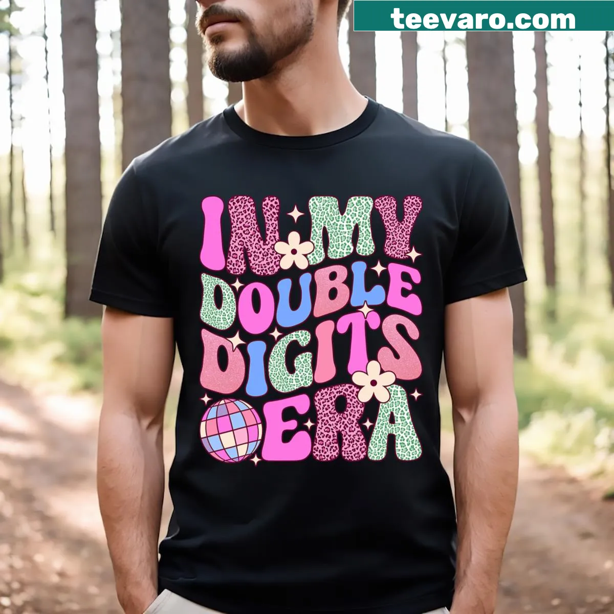 Retro T-shirt celebrating 10th birthday for girls with playful design — on a men's t-shirt
