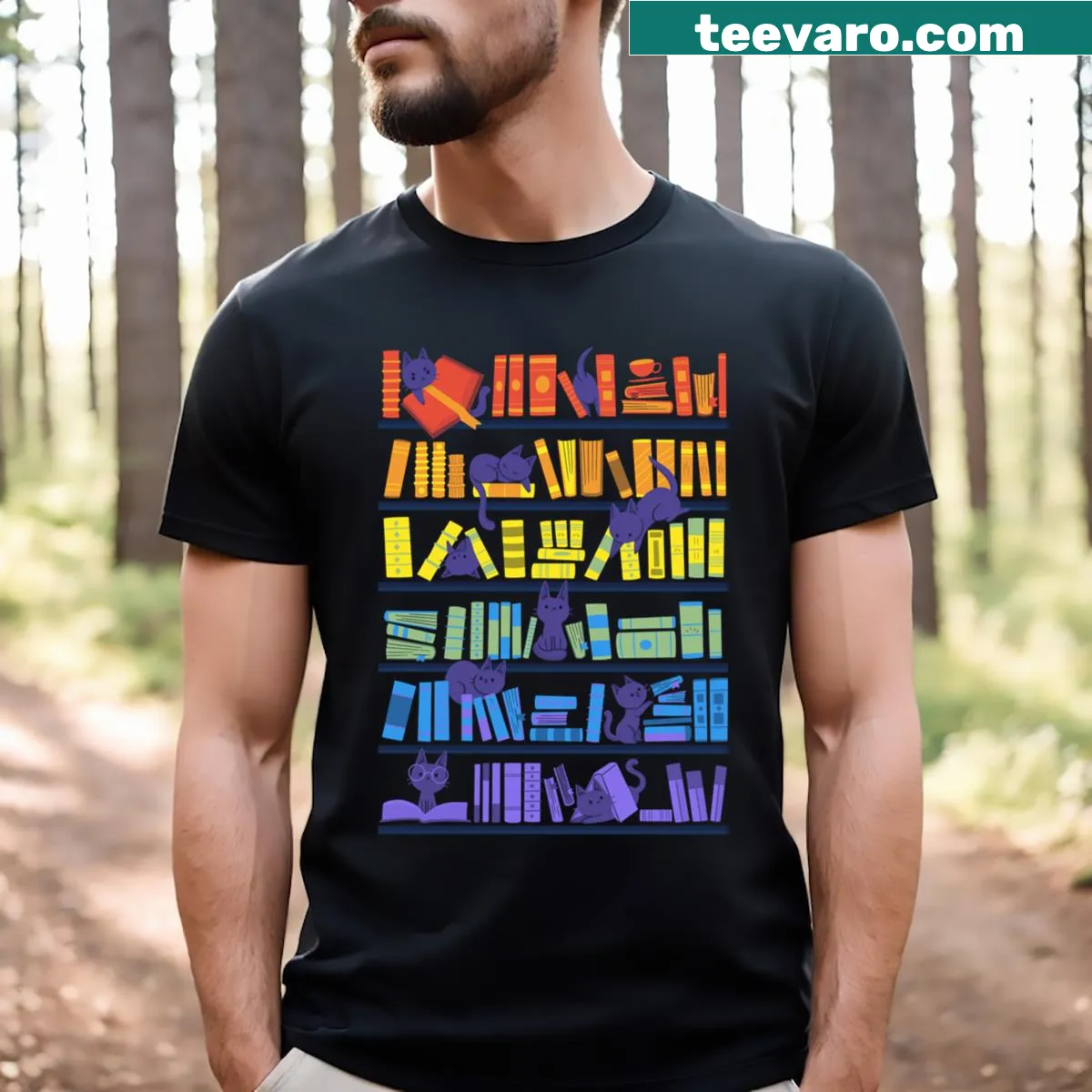 Illustration of kittens and books on a t-shirt — on a men's t-shirt