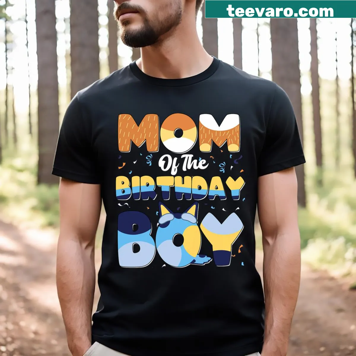 Family matching t-shirt for birthday celebration featuring playful design — on a men's t-shirt