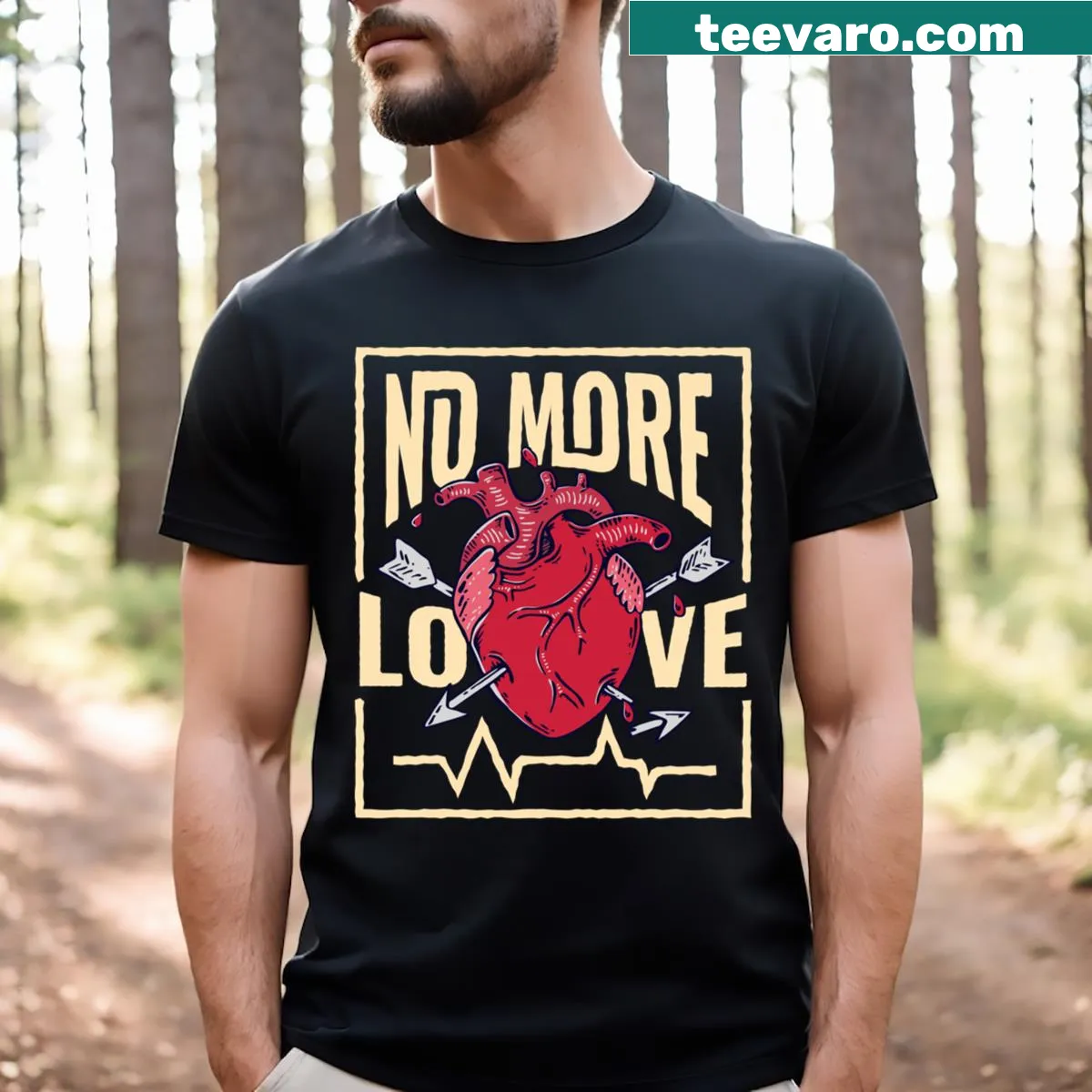 T-shirt with 'No More Love' text design for sentimental individuals. — on a men's t-shirt