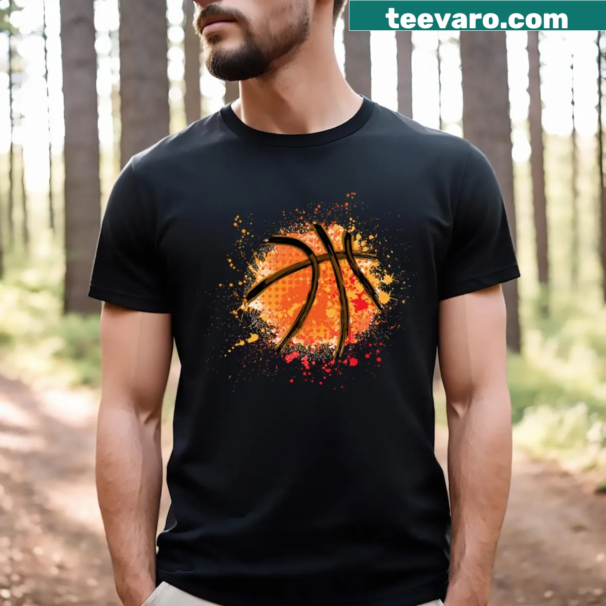 Bold basketball text design on T-shirt — on a men's t-shirt