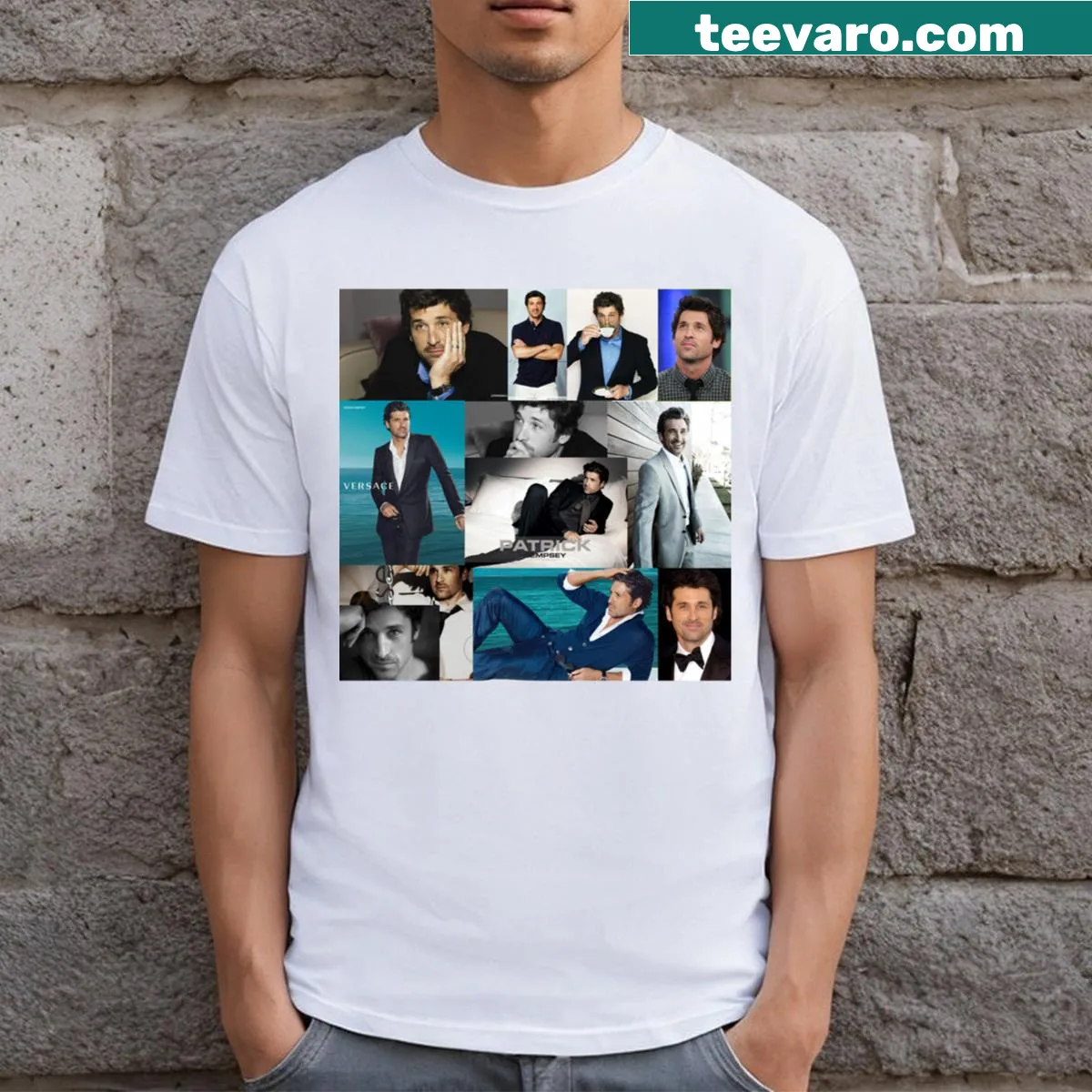 Vintage photo collage T-shirt featuring Patrick Dempsey — on a men's t-shirt