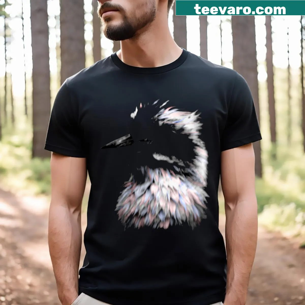 Minimalist line-art design featuring bird feathers on a tee — on a men's t-shirt