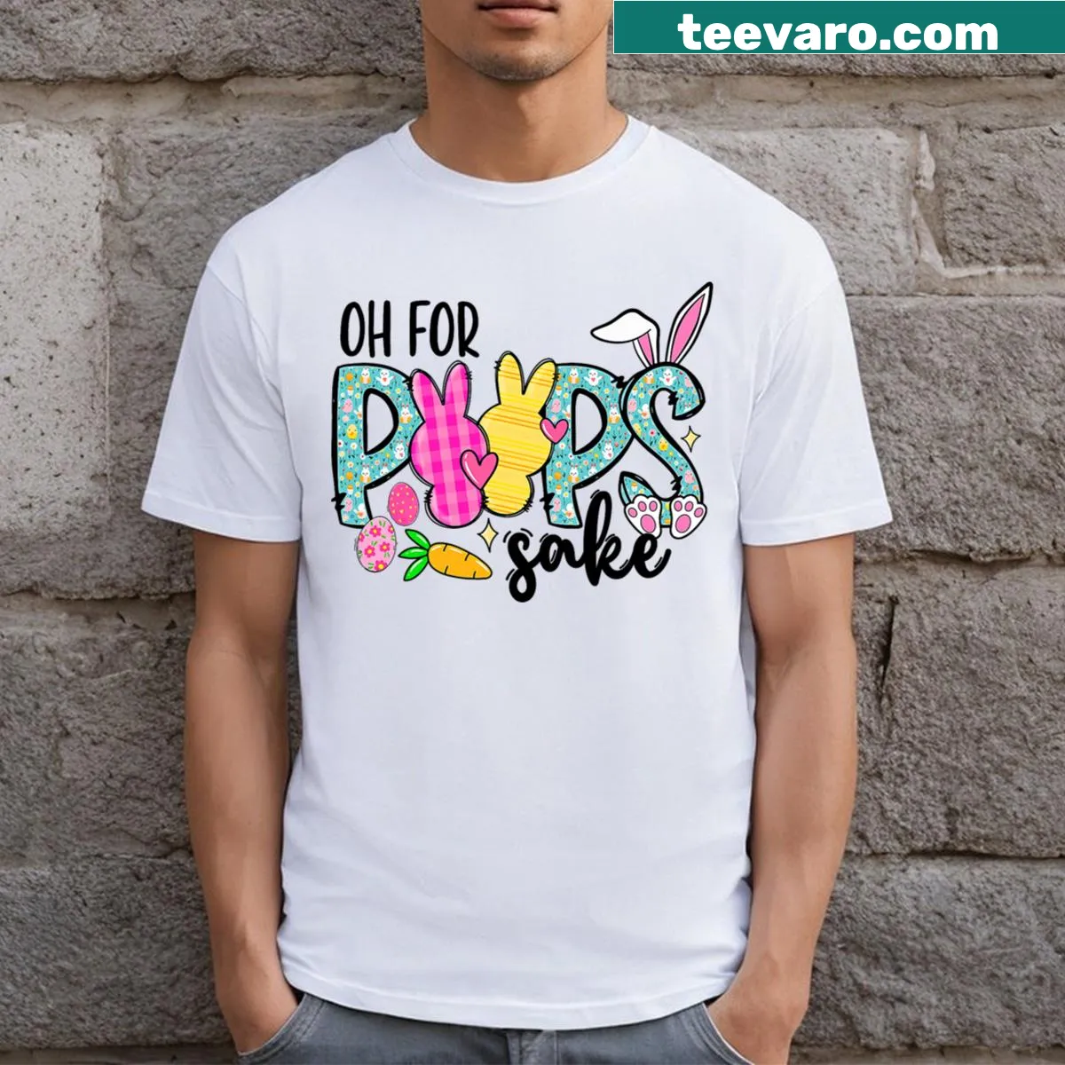 T-shirt with a funny Easter Bunny graphic wearing glasses — on a men's t-shirt