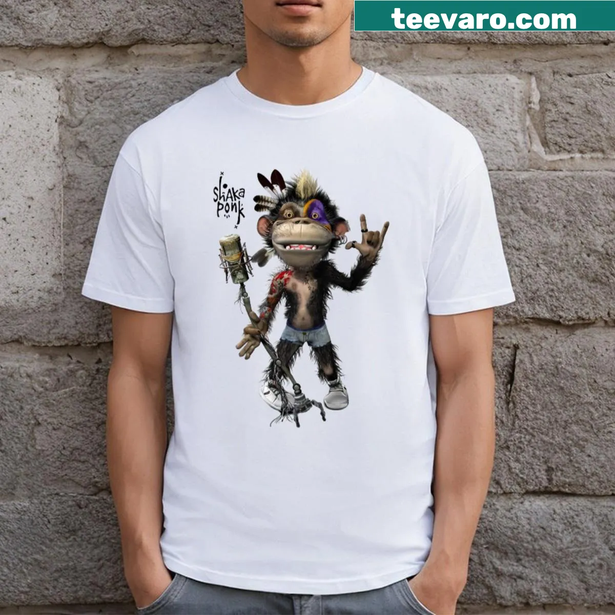 Playful T-shirt featuring Shaka Ponk design — on a men's t-shirt