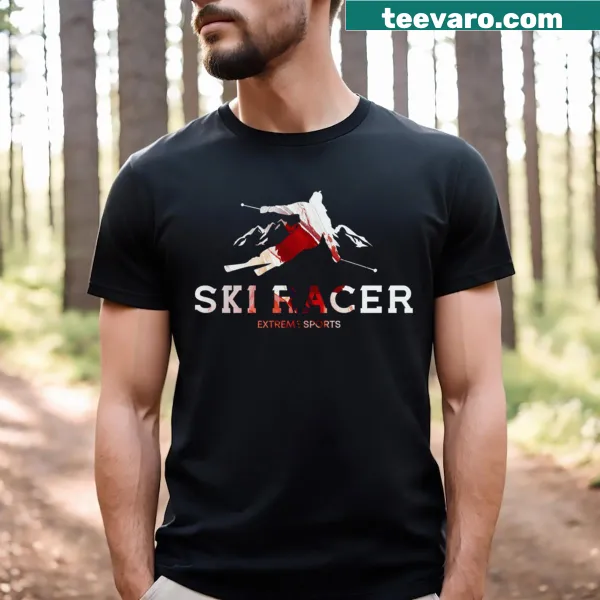 Watercolor ski racer T-shirt in white and red for winter sports fans