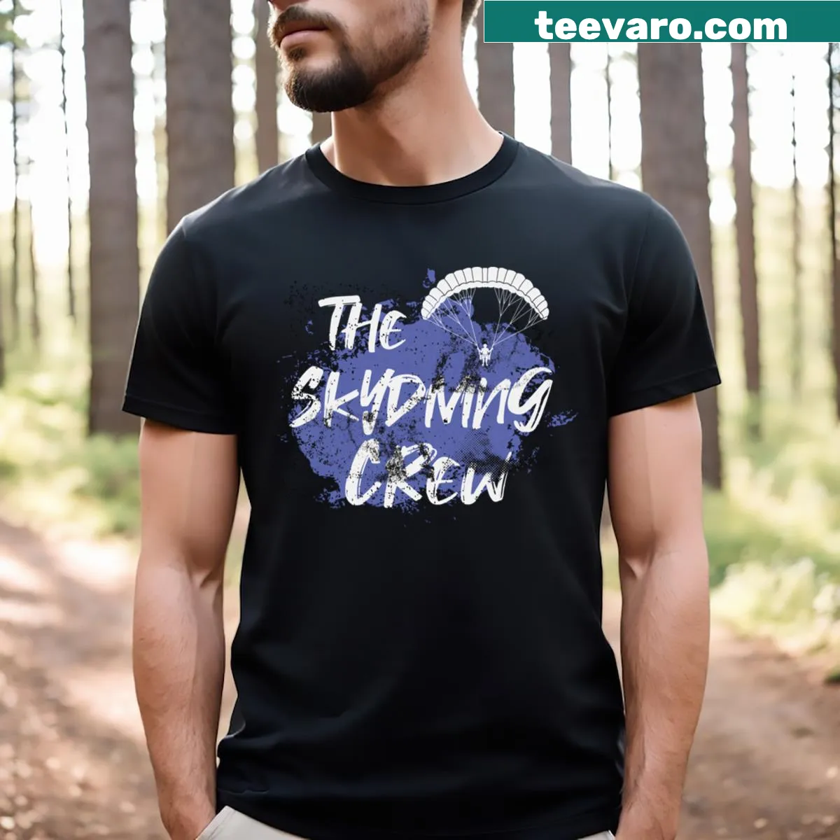 Adventure-themed graphic on a skydiving T-shirt — on a men's t-shirt