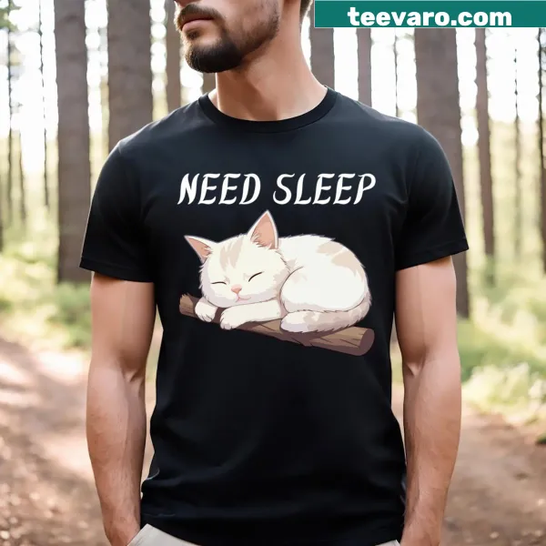 Illustration of a sleepy cat on a t-shirt