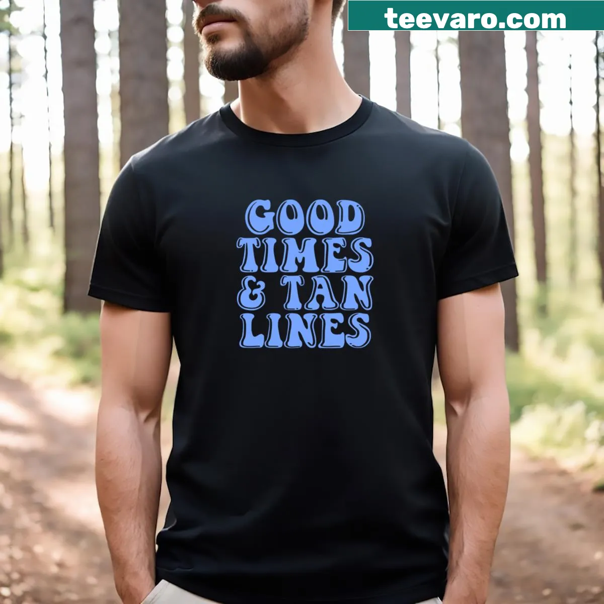 Cheerful T-shirt with the phrase 'Good Times Tan Lines' — on a men's t-shirt