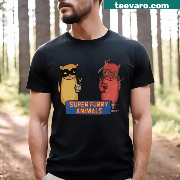 Cartoon graphic t-shirt inspired by Super Furry Animals band