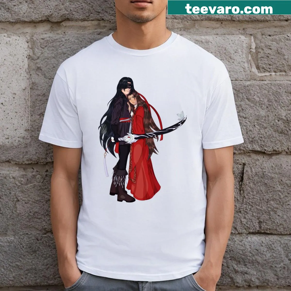 Illustrative t-shirt inspired by The Princess Bride movie — on a men's t-shirt