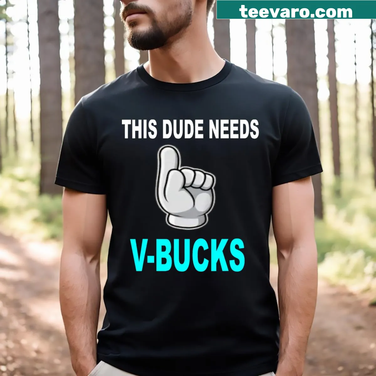 Funny T-shirt for gamers with a humorous V Bucks graphic — on a men's t-shirt