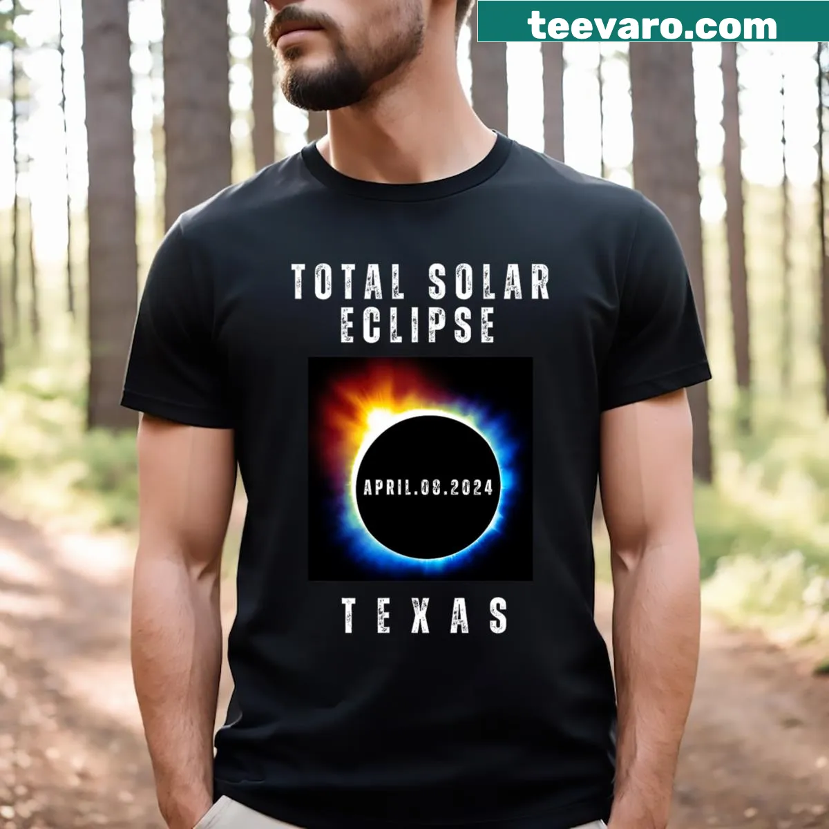 Texas souvenir T-shirt featuring the total solar eclipse — on a men's t-shirt