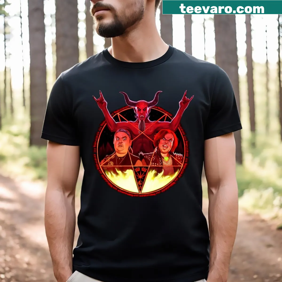 Vintage-style T-shirt featuring Tenacious D graphic — on a men's t-shirt