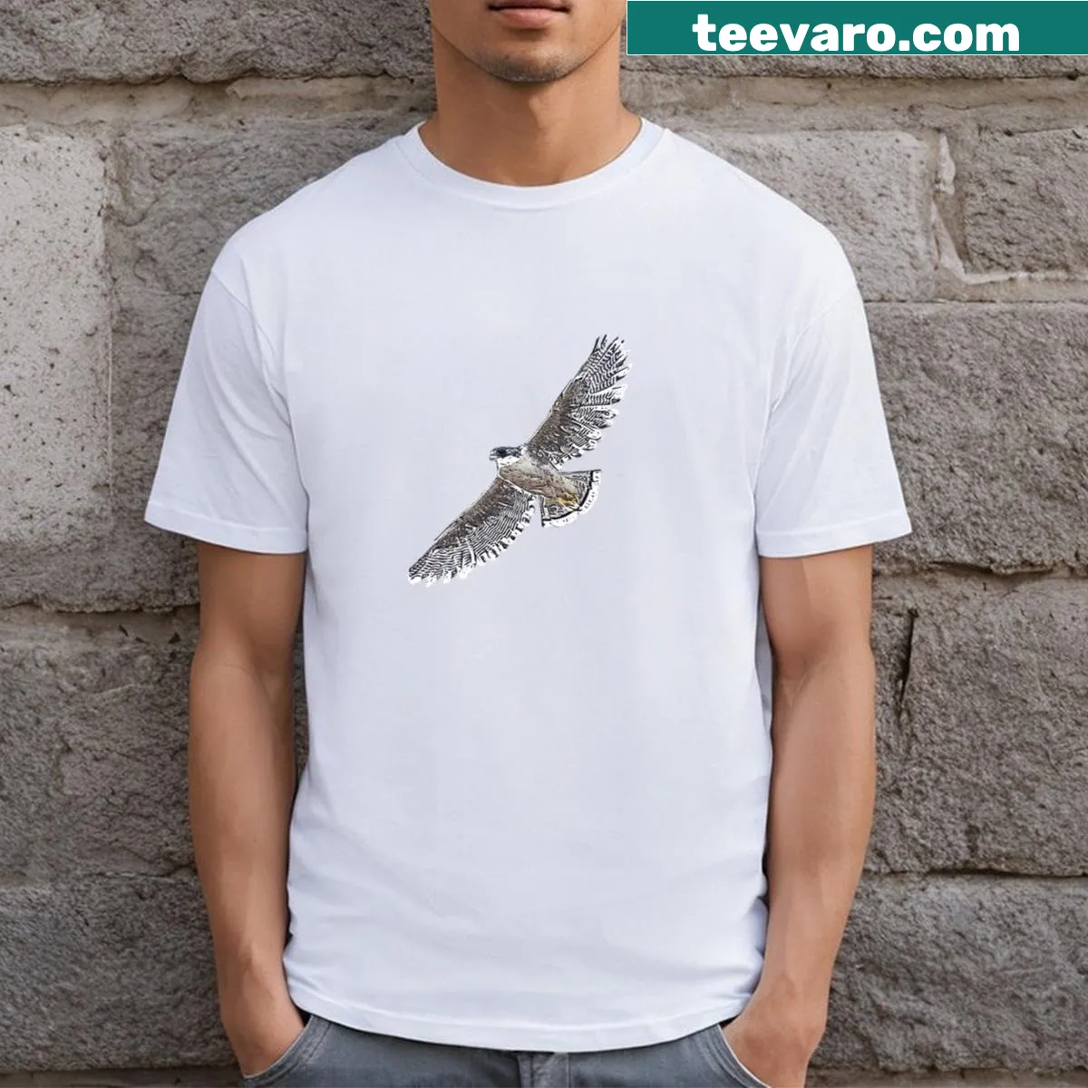 T-shirt featuring a graphic of a White Tailed Hawk — on a men's t-shirt