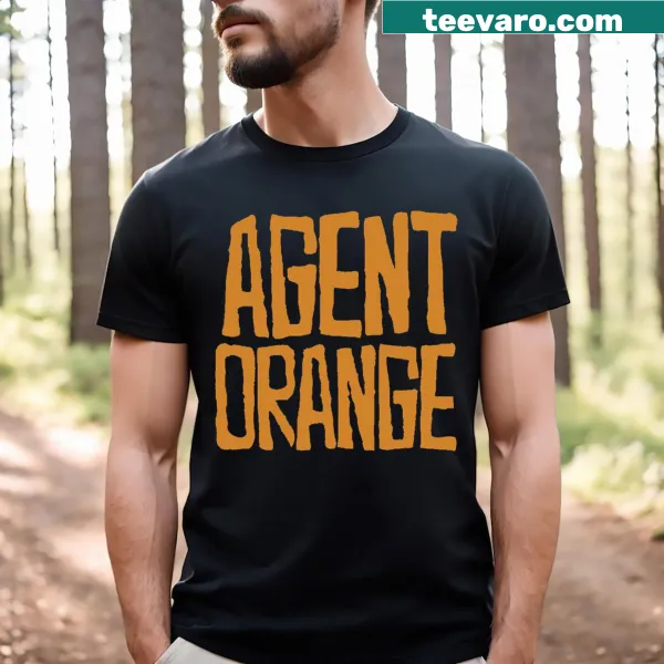 Minimalist silhouette of the Agent Orange logo on a T-shirt