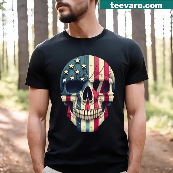Bold skull graphic combined with the American flag on a T-shirt