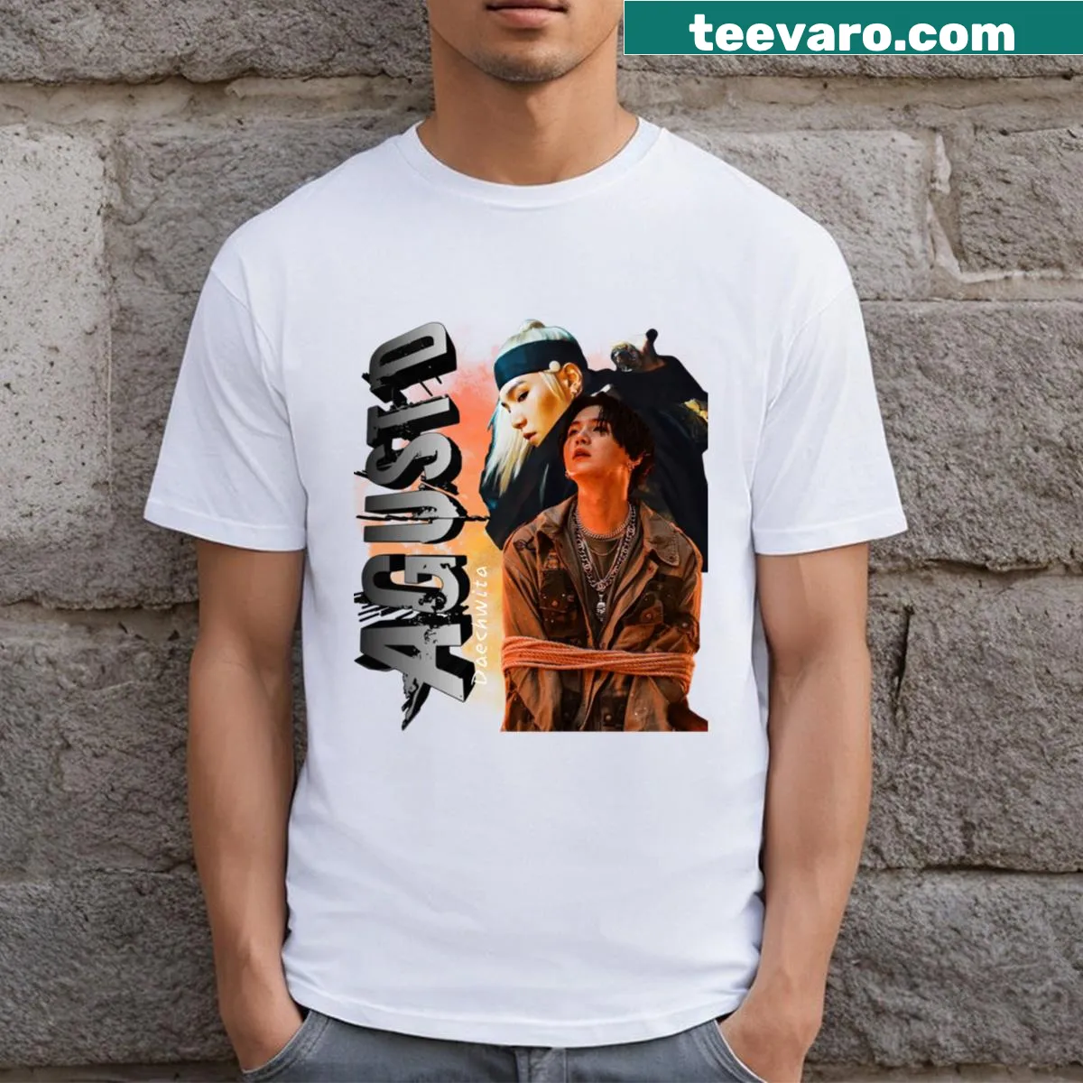 T-shirt featuring bold typography inspired by August D's 'Daechwita.' — on a men's t-shirt