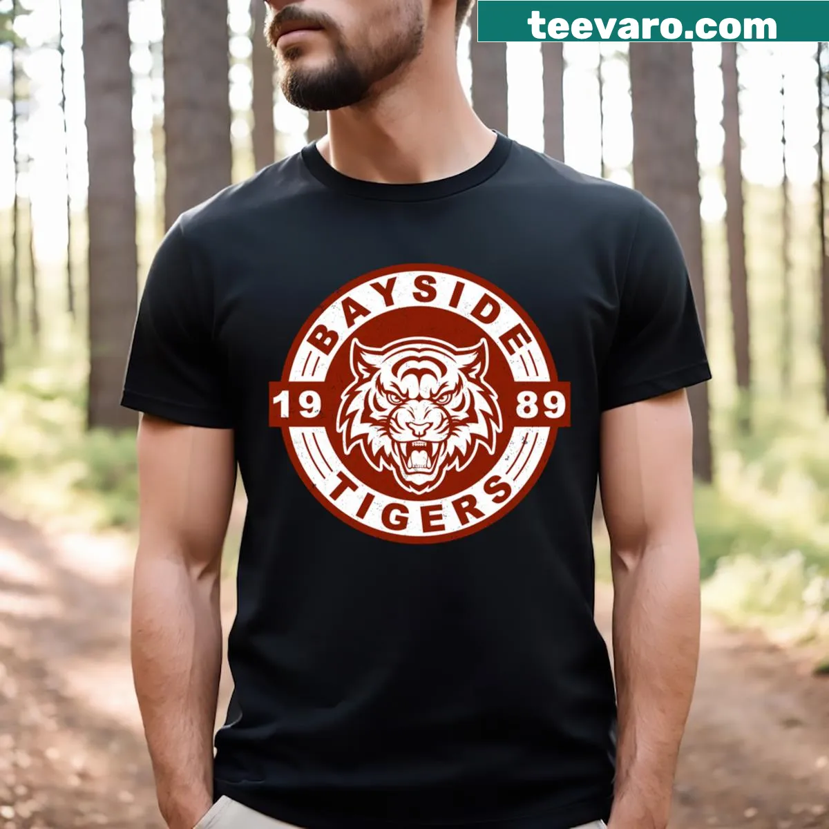 Bayside Tigers text design on a sporty t-shirt — on a men's t-shirt